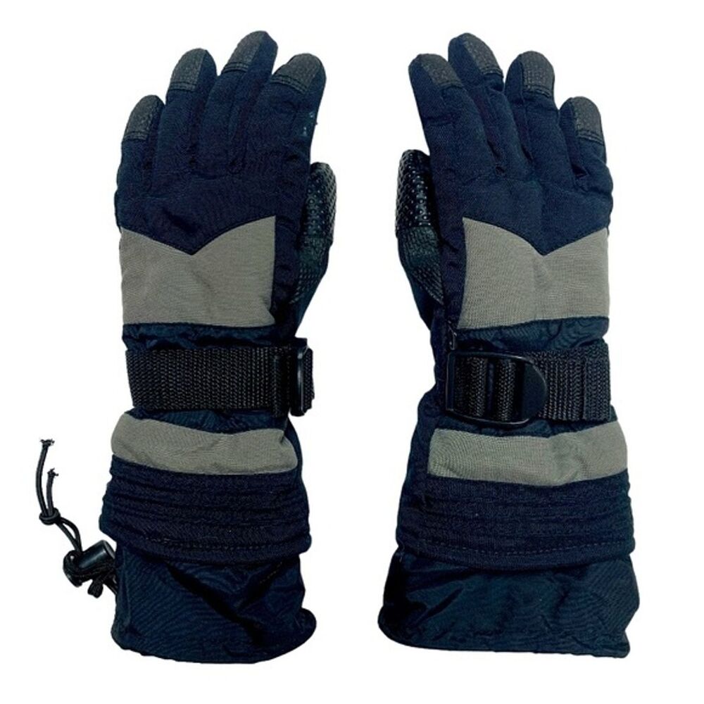 Kid’s Black Warm Winter Heavy Duty Lined Ski Snow Gloves Thinsulate